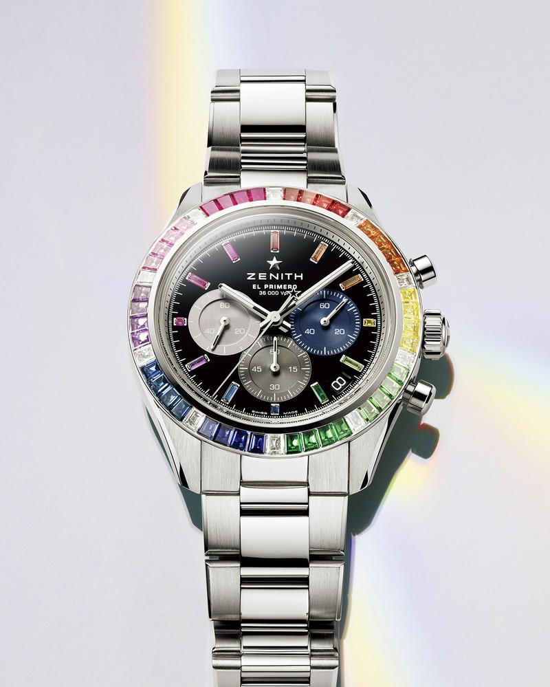 「クロノマスター スポーツ レインボー」自動巻き、18KWGケース(41mm)×ブレスレット。10気圧防水。1540万円/ゼニス