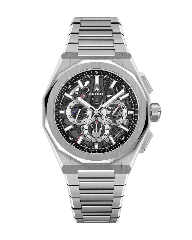 「デファイ スカイライン クロノグラフ スケルトン」自動巻き、SSケース(42mm)×ブレスレット(ラバーストラップが付属)。10気圧防水。202万4000円/ゼニス