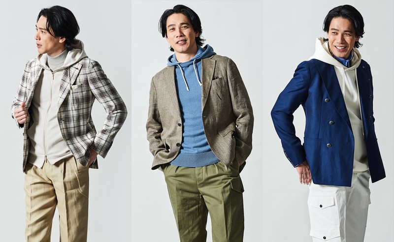 おじさん、パーカ、着こなし、コーデ、ジャケット