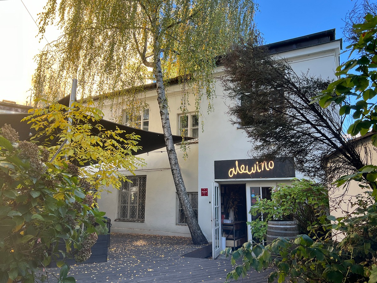 alewino 春から秋は広いテラス席が気持ちいい店。