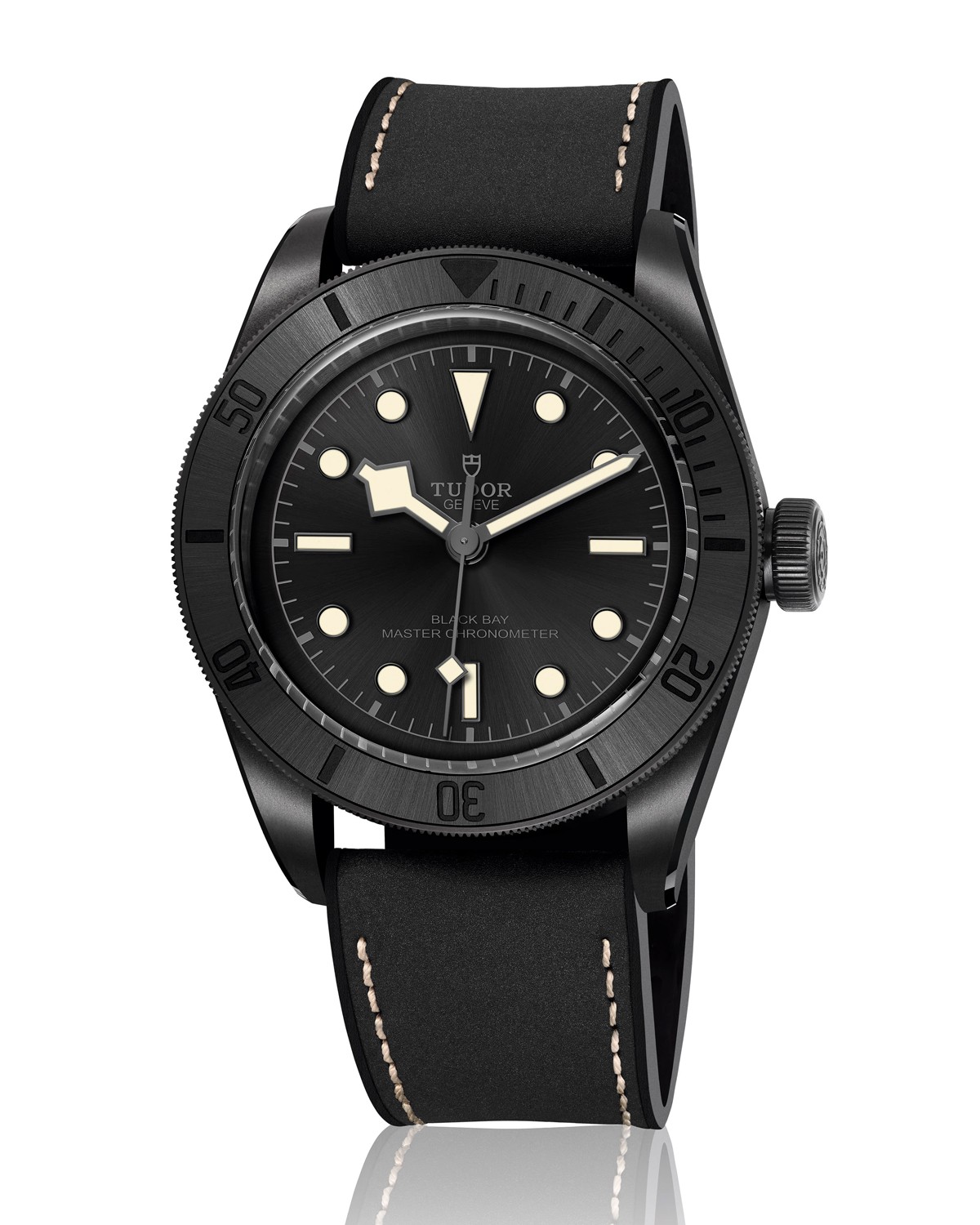 「ブラック ベイ セラミック」自動巻き、セラミックケース(41mm)、レザー✕ラバーストラップ(ファブリックストラップが付属)。200m防水。77万7700円/チューダー(日本ロレックス / チューダー)