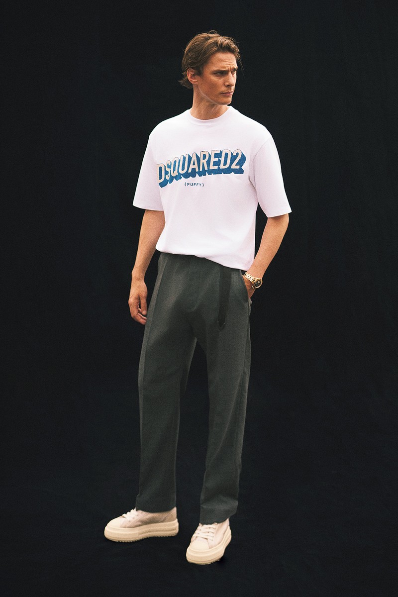 Tシャツ6万500円、パンツ16万6100円、ベルト8万6900円、靴11万8800円／すべてディースクエアード（ディースクエアード スタッフインターナショナル ジャパン クライアントサービス）、時計583万4400円／ゼニス