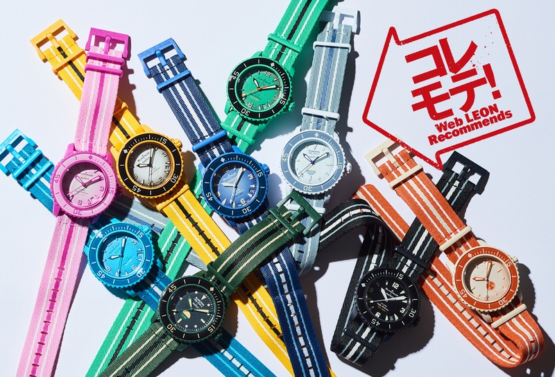 「バイオセラミック スキューバ フィフティ ファゾムス」自動巻き、バイオセラミックケース(42.3mm)、使用済みの漁網をリサイクルして作ったNATOスタイルストラップ。91m防水。各6万500円/スウォッチ(スウォッチ グループ ジャパン)