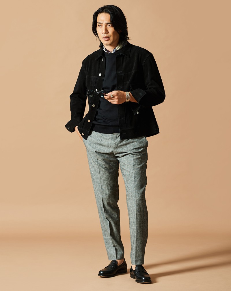 Gジャン、レザーアウター、着こなし、コーデ