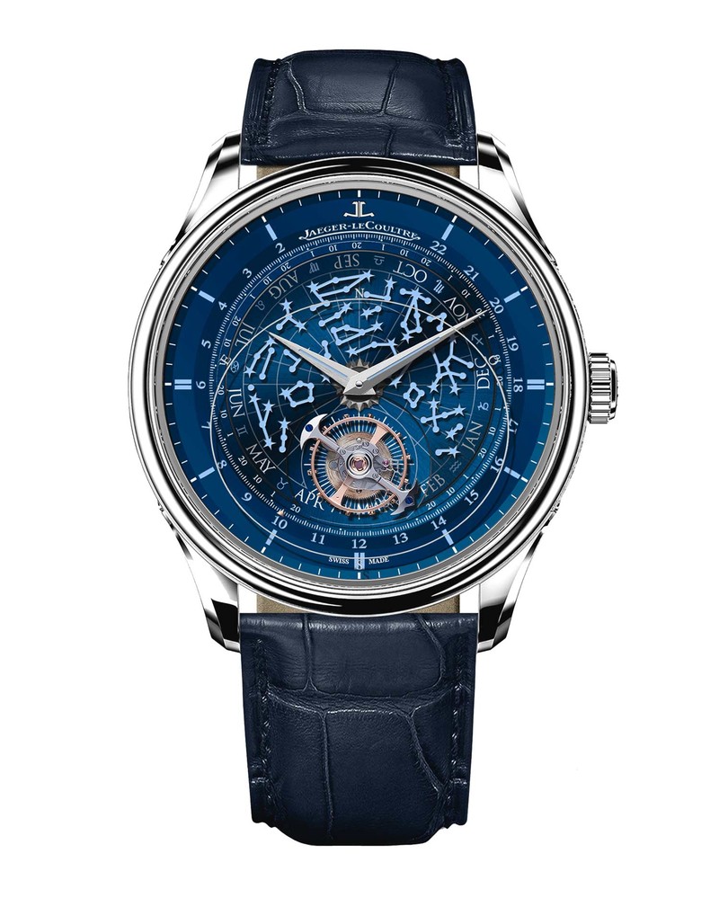 「マスター・グランド・トラディション キャリバー946」手巻き、18KWGケース（43mm）、ブルーのアリゲーターストラップ。５気圧防水。3564万円／ジャガー・ルクルト