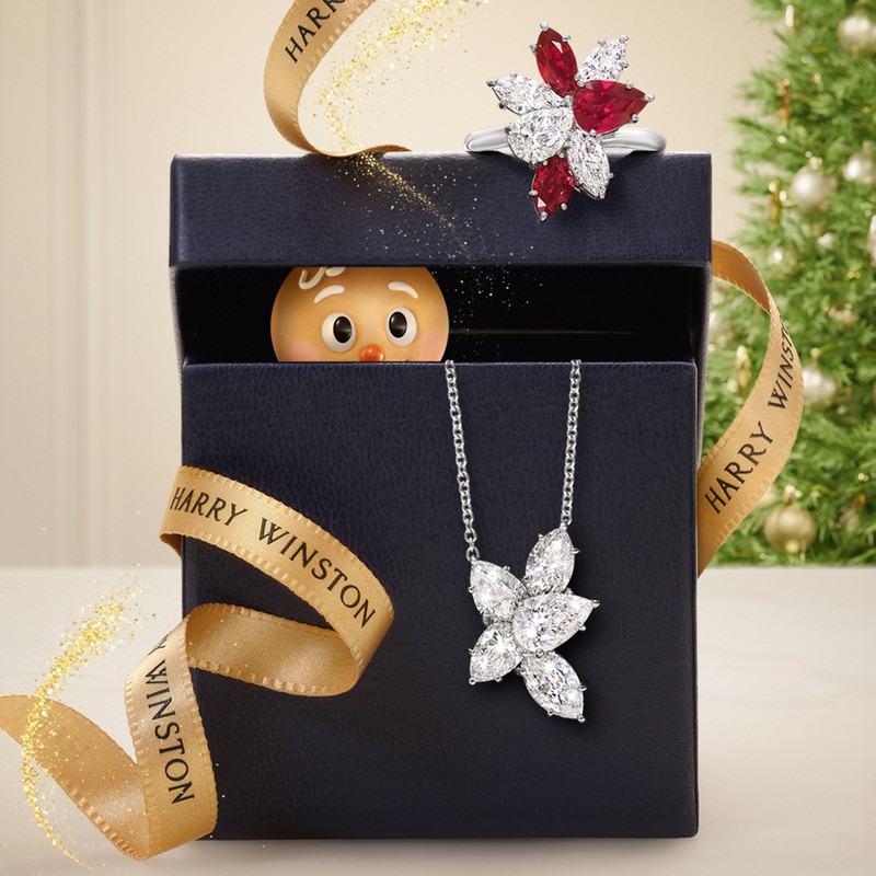 （上）「クラスター・リング」[Pt×ルビー×ダイヤモンド]1287万円、（下）「クラスター・ペンダント」[Pt×ダイヤモン]1386万円／ともにハリー・ウィンストン（ハリー・ウィンストン クライアントインフォメーション）