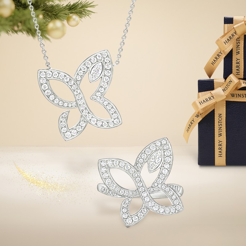 （上）「インフィニット・リリークラスター・ペンダント」[Pt×ダイヤモンド]165万円、（下）「インフィニット・リリークラスター・リング」[Pt×ダイヤモンド]165万円／ともにハリー・ウィンストン（ハリー・ウィンストン クライアントインフォメーション）