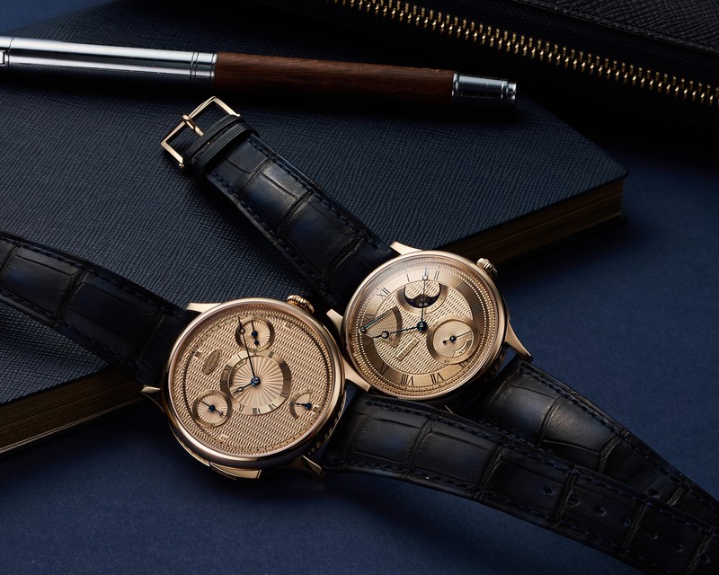左●「クラシック 7225」手巻き、18Kブレゲゴールドケース(41mm)、アリゲーターストラップ。1261万7000円。右「クラシック 7235」自動巻き、18Kブレゲゴールドケース(39mm)、アリゲーターストラップ。1094万5000円/ともにブレゲ(ブレゲ ブティック銀座)