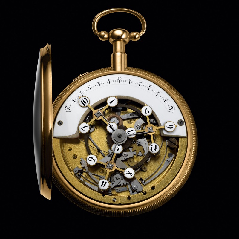 博物館「ミュゼ アトリエ オーデマ ピゲ」が所蔵する、ヴァガボンドアワー機構が備わる19世紀の懐中時計。これがスターホイールの原点です。