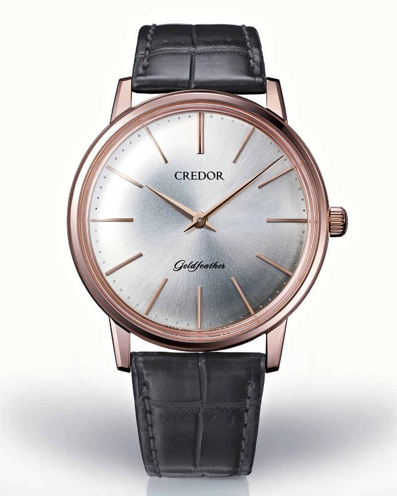 「ゴールドフェザー U.T.D. GBBY980」手巻き、18KPGケース（37.1mm）、クロコダイルストラップ。日常生活用防水。374万円／クレドール（セイコーウオッチお客様相談室）