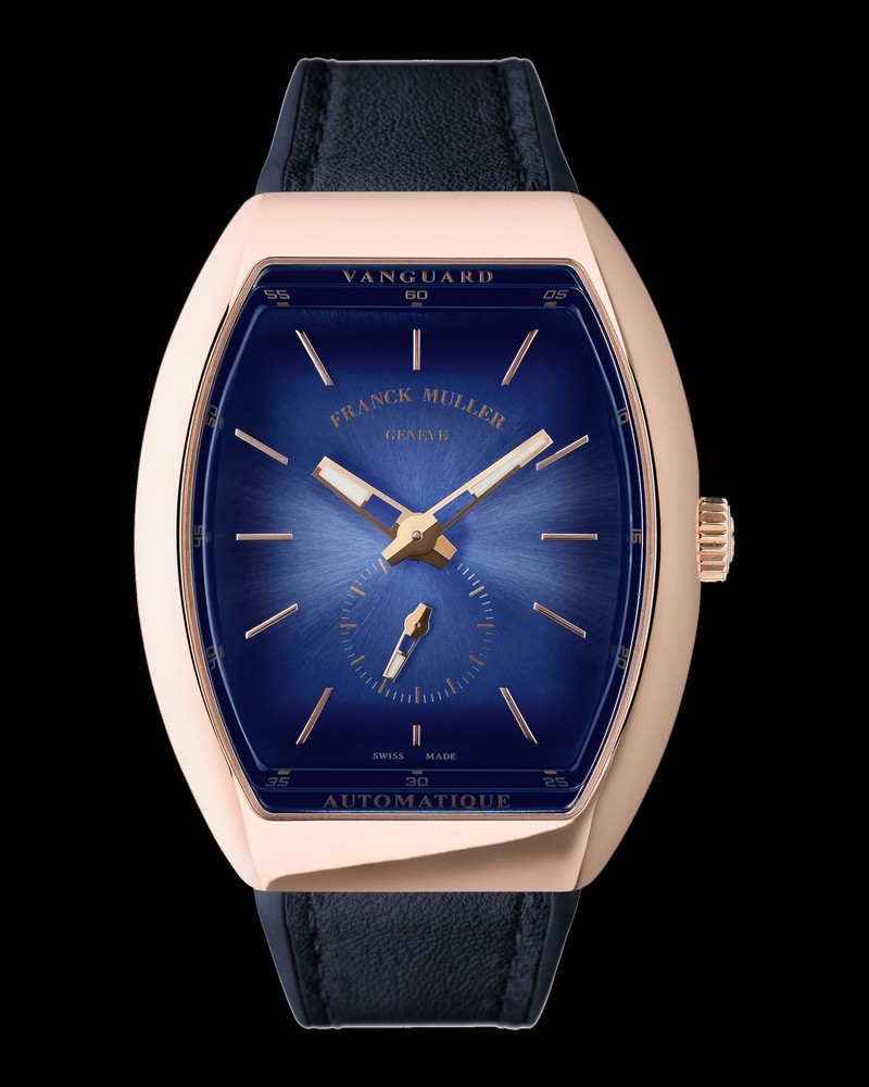「ヴァンガード スリム スフマート」自動巻き、18KPGケース（50×41mm）、カーフ×ラバーストラップ。日常生活防水。374万円／フランク ミュラー（フランク ミュラー ウォッチランド東京）
