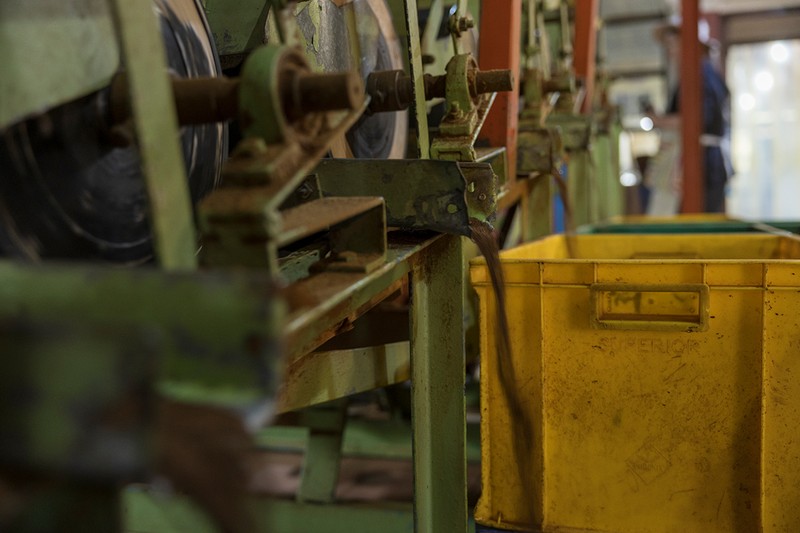 火入れをしてほぐした茶葉を大きさごとに選別。
